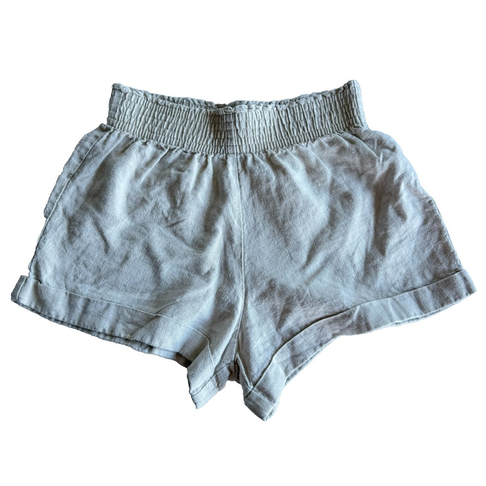 Reformation Light Gray Elastic Waist Linen Blend Shorts